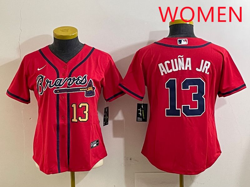 Women Atlanta Braves #13 Acuna jr Red Game 2025 Nike MLB Jersey style 5